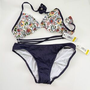 Floral Bikini Set with Navy Bottoms